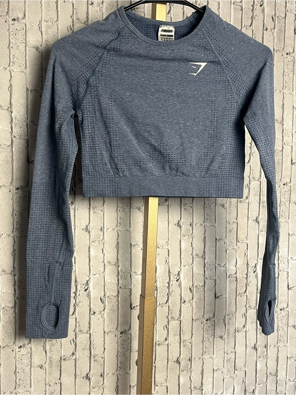Gymshark Vital Seamless 2.0 Long Sleeve Crop Top Evening Blue Marl Size Small S - Picture 2 of 7